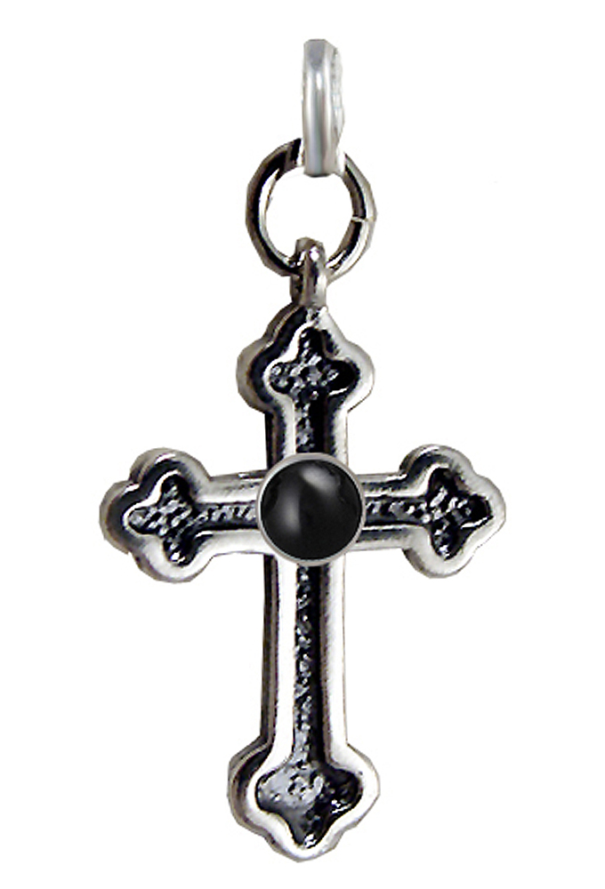 Sterling Silver Trefoil Cross Pendant With Black Onyx